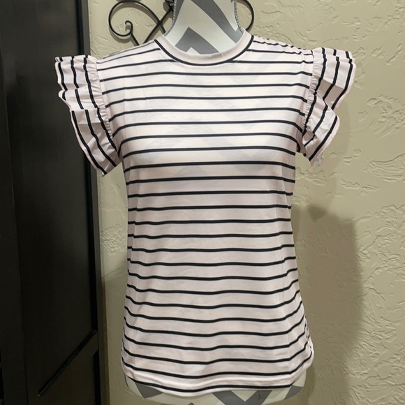 STRIPED RUFFLE TRIM TEE - Picture 4 of 5